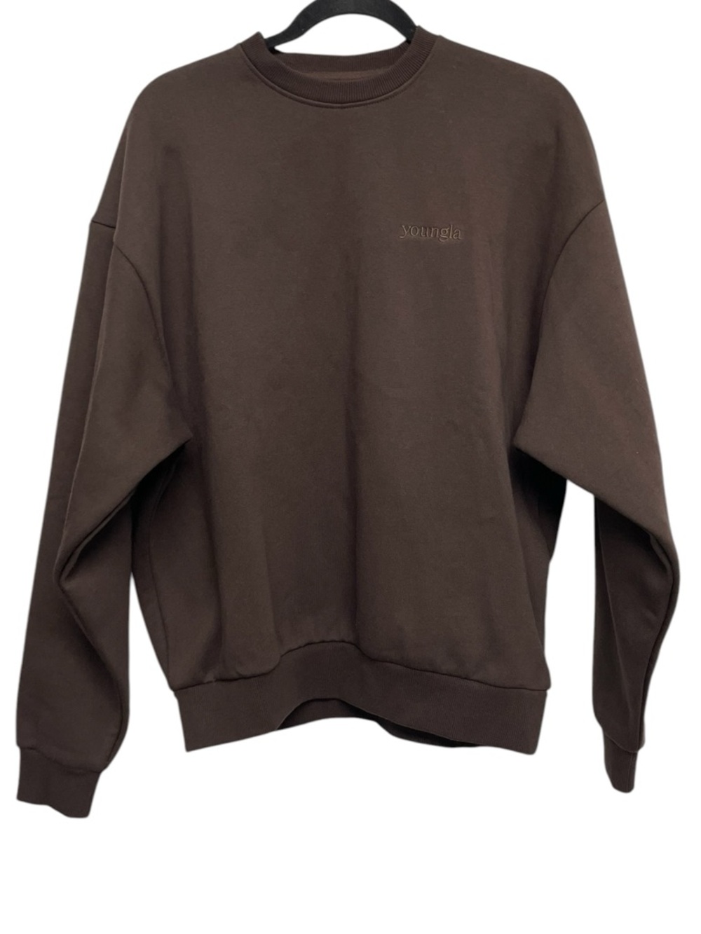 YoungLA Brown Crewneck Fleece Lined Sweatshirt Size Small